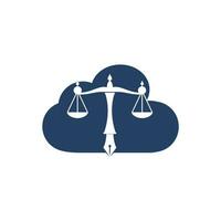 Law logo vector with judicial balance symbolic of justice scale in a pen nib. Logo vector for law, court, justice services and firms.