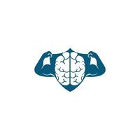 Strong brain vector logo design. Brain with strong double biceps.