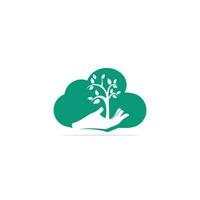 diseño de logotipo de árbol de mano y nube. logotipo de productos naturales. vector