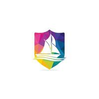 Yacht logo design. Yachting club or yacht sport team vector logo design. Marine travel adventure or yachting championship or sailing trip tournament.