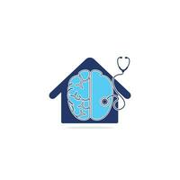 Brain and stethoscope with heart shape vector logo design.