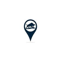 logotipo de vector de toro con diseño de puntero gps. plantilla de diseño de logotipo de vector gps de toro.