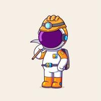 The constructor astronaut is holding the pickaxe for dig the ground vector