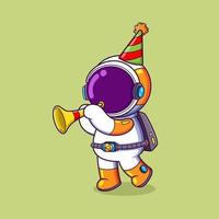 The  happy astronaut is holding the trumpet and celebrating the new year day vector