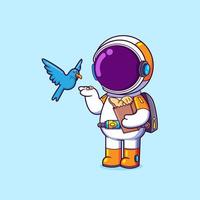 The astronaut is feeding the bird with the crunchy bread vector