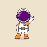 The cute astronaut is standing and having a funny pose with pointing up somewhere vector