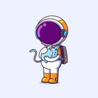 el astronauta sostiene a su mascota en la galaxia y la ama tanto vector