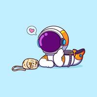 The astronaut is loving much his pet in a planet and playing together vector