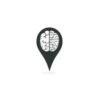 Piense en el logotipo de ubicación. cerebro con diseño de logotipo de pin de ubicación. vector