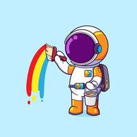 el astronauta pintor está pintando el cielo con el color del arco iris vector