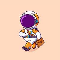 el astronauta empleado está listo para ir a la oficina con la maleta grande vector
