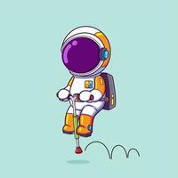 The astronaut is using a bounce tool that can jump moving and playing with it vector