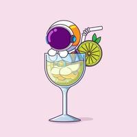 The astronaut is freezing inside ice lemon tea and cannot get out of it vector