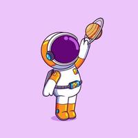 The astronaut is holding saturn planet in the space vector