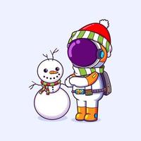 The astronaut is making a snowman in winter season while wearing scarf vector