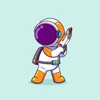 The astronaut is holding the shoot gun and ready for shooting vector