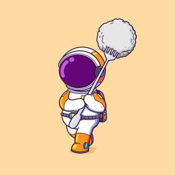 The astronaut is holding a big fork and poking a big rice on it while running vector