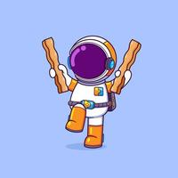 The astronaut is holding the french fries and jumping with the excited vector