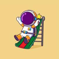 The happy astronaut is holding the magic star wand and sliding on the slide vector