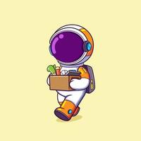 The astronaut is holding a stuff box and moving it to other place to be save vector