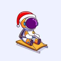 The astronaut is playing with the ice board and sliding on the snow vector