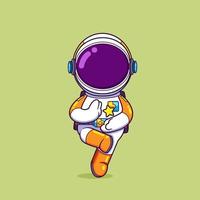 The cute astronaut is posing like the shaolin and holding the bright star vector