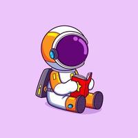 The astronaut is reading a book and very focus while sitting on a planet vector