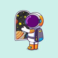The astronaut is looking the space view from the big windows vector
