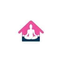 diseño del logotipo vectorial de la casa de yoga. pose humana e icono de la casa. vector