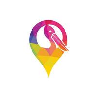 Pelican and map pointer logo combination. GPS locator and pelican symbol or icon. vector