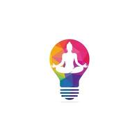 Abstract colorful people inside the bulb vector icon. Yoga ideas logo concept.