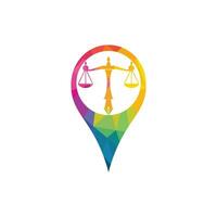 Law logo vector with judicial balance symbolic of justice scale in a pen nib. Logo vector for law, court, justice services and firms.