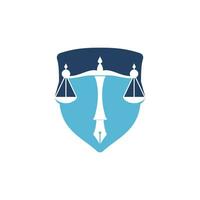 Law logo vector with judicial balance symbolic of justice scale in a pen nib. Logo vector for law, court, justice services and firms.