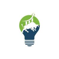 Financial bull with bulb shape logo design. Trade Bull Chart, finance ideas logo. Economy finance chart bar business productivity logo icon. vector