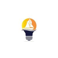 Yacht and bulb logo design. Yachting club or yacht sport team vector logo design. Marine travel adventure or yachting championship or sailing trip tournament.