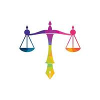 Law logo vector with judicial balance symbolic of justice scale in a pen nib. Logo vector for law, court, justice services and firms.