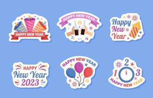 conjunto de pegatinas de saludo de año nuevo vector