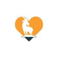 Goat And Heart Logo Template Design. Mountain goat vector logo design.