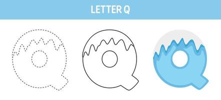 Letter Q Snow tracing and coloring worksheet for kids vector