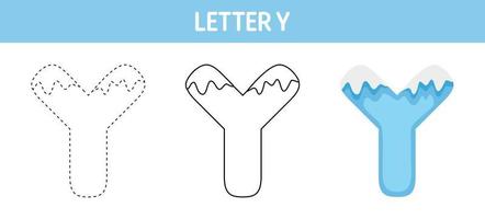 Letter Y Snow tracing and coloring worksheet for kids vector