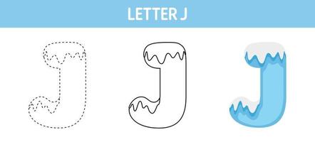 Letter J Snow tracing and coloring worksheet for kids vector