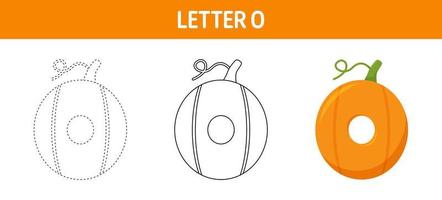 Letter O Pumpkin tracing and coloring worksheet for kids vector