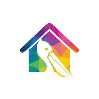 Pelican home vector logo design. Vector illustration emblem of pelican Animal and house Icon.