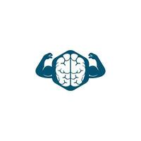 Strong brain vector logo design. Brain with strong double biceps.