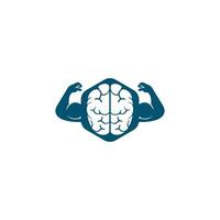 Strong brain vector logo design. Brain with strong double biceps.