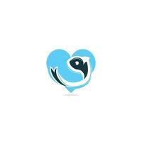 Fish heart shape vector logo design. Fishing logo concept design template.