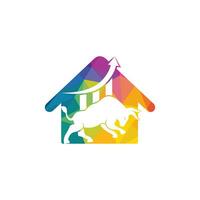 Financial bull with house shape logo design. Trade Bull Chart, finance logo. Economy finance chart bar business productivity logo icon. vector