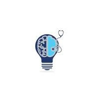 Brain and stethoscope with bulb shape vector logo design.