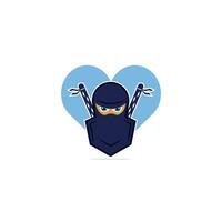 Diseño de logotipo vectorial de amor ninja. diseño vectorial en forma de corazón ninja. vector