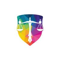 vector del logotipo de la ley con equilibrio judicial simbólico de la escala de justicia en un plumín. vector de logotipo para la ley, la corte, los servicios de justicia y las empresas.